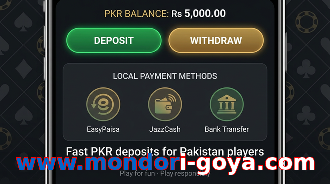 Deposit and withdrawal screen with PKR methods